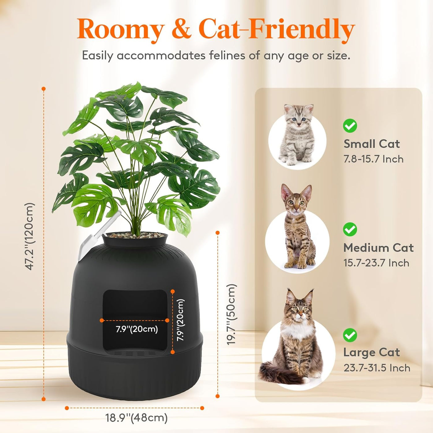 Hidden Cat Litter Box with Faux Plant Carbon Filter Black Scoop Included Lifewit