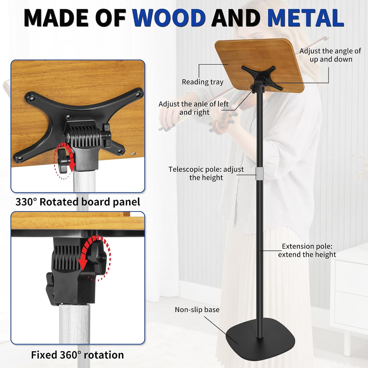 Reading Stand 50-170cm Height Adjustable Foldable Floor Standing Holder OUUTMEE
