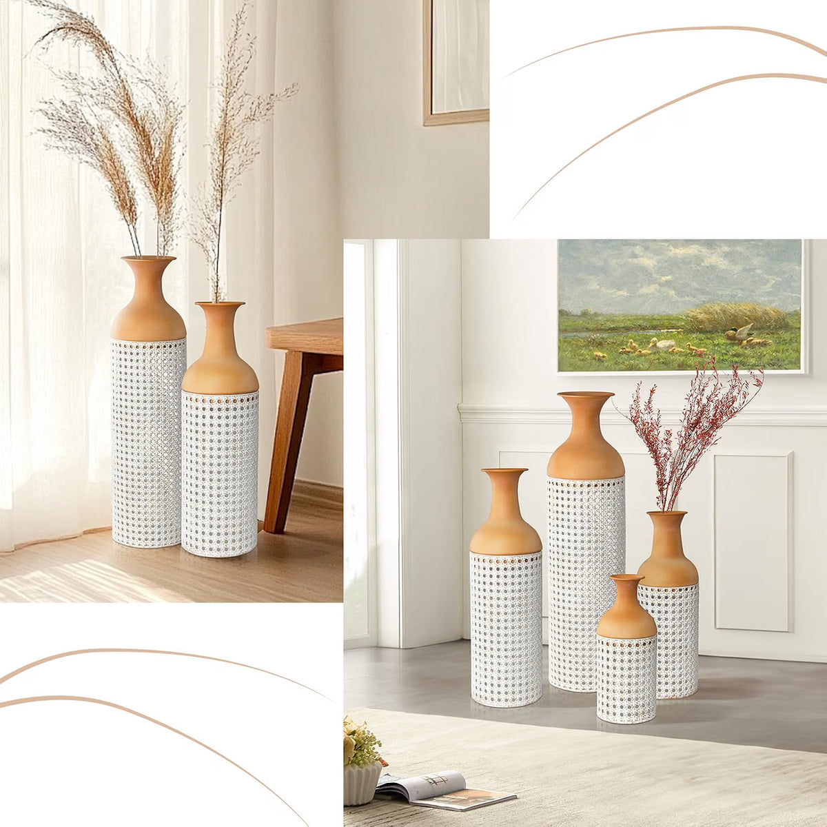 Large Metal Floor Vases Set of 4 68 50 40 30cm White Yellow Home Decor Tall Vase