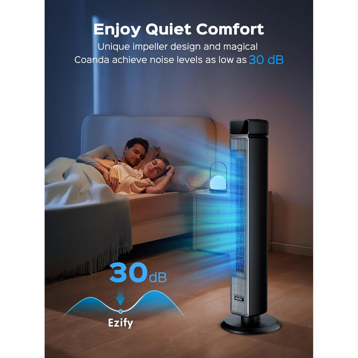 Ezify 40-Inch Tower Fan, 6 Speeds, 12H Timer, Quiet 30dB 90° Oscillating, Remote