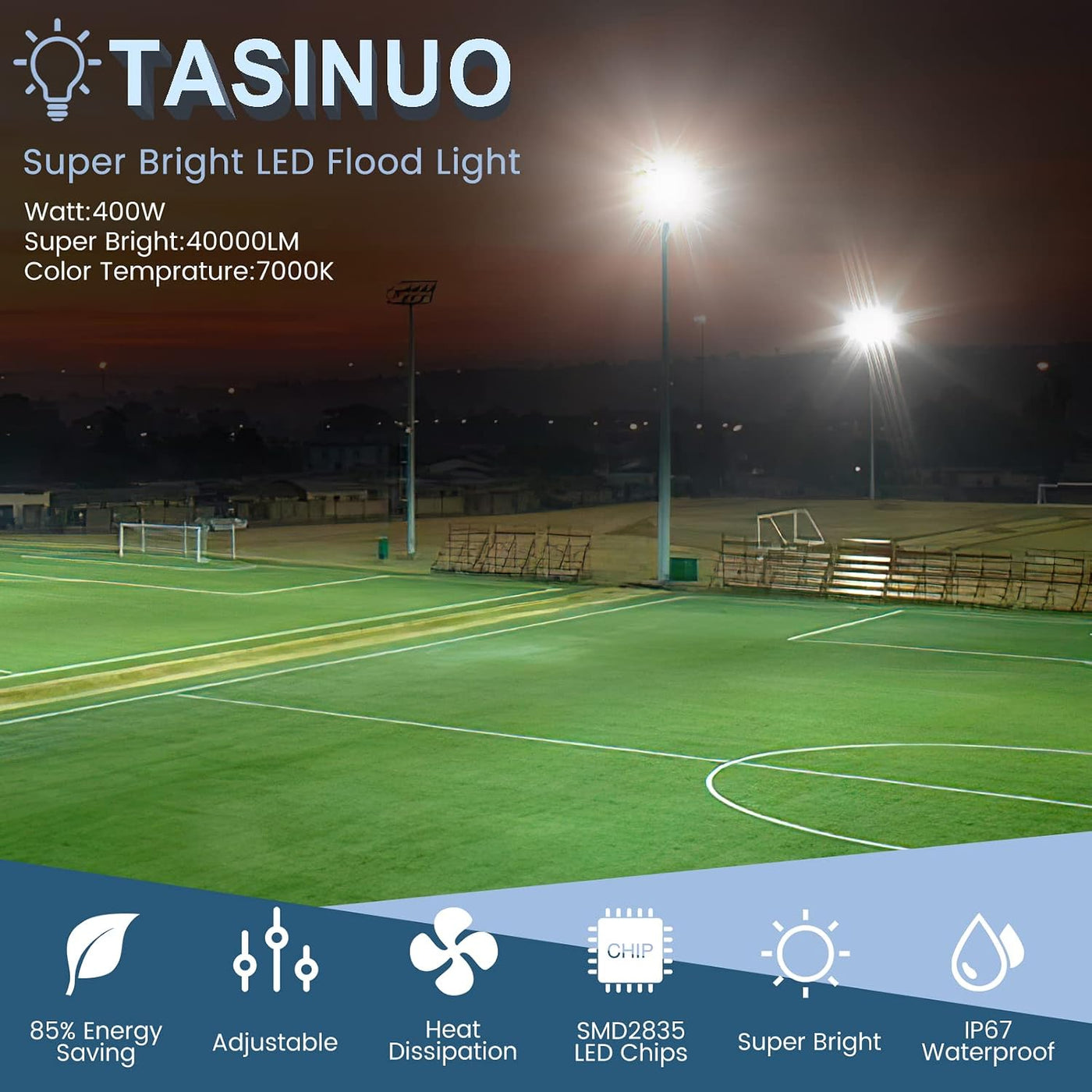 Outdoor Flood Lights 400W 40000LM 4 in 1 Security Light 2 Pack Energy Class F LED