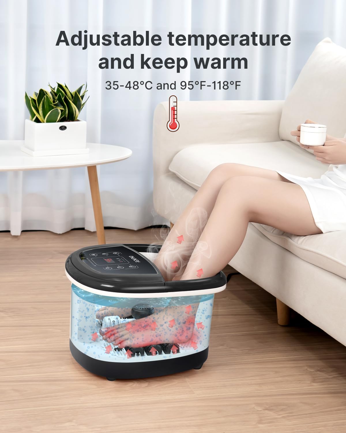 Foot Spa Massager with Heater Heated Foot Bath Relaxation Deep Black RENPHO