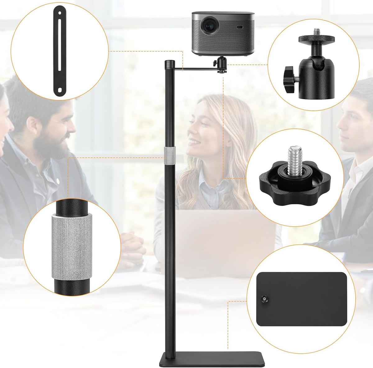 Projector Floor Stand 93-127cm Adjustable Height 360 Rotating Mount Home Cinema