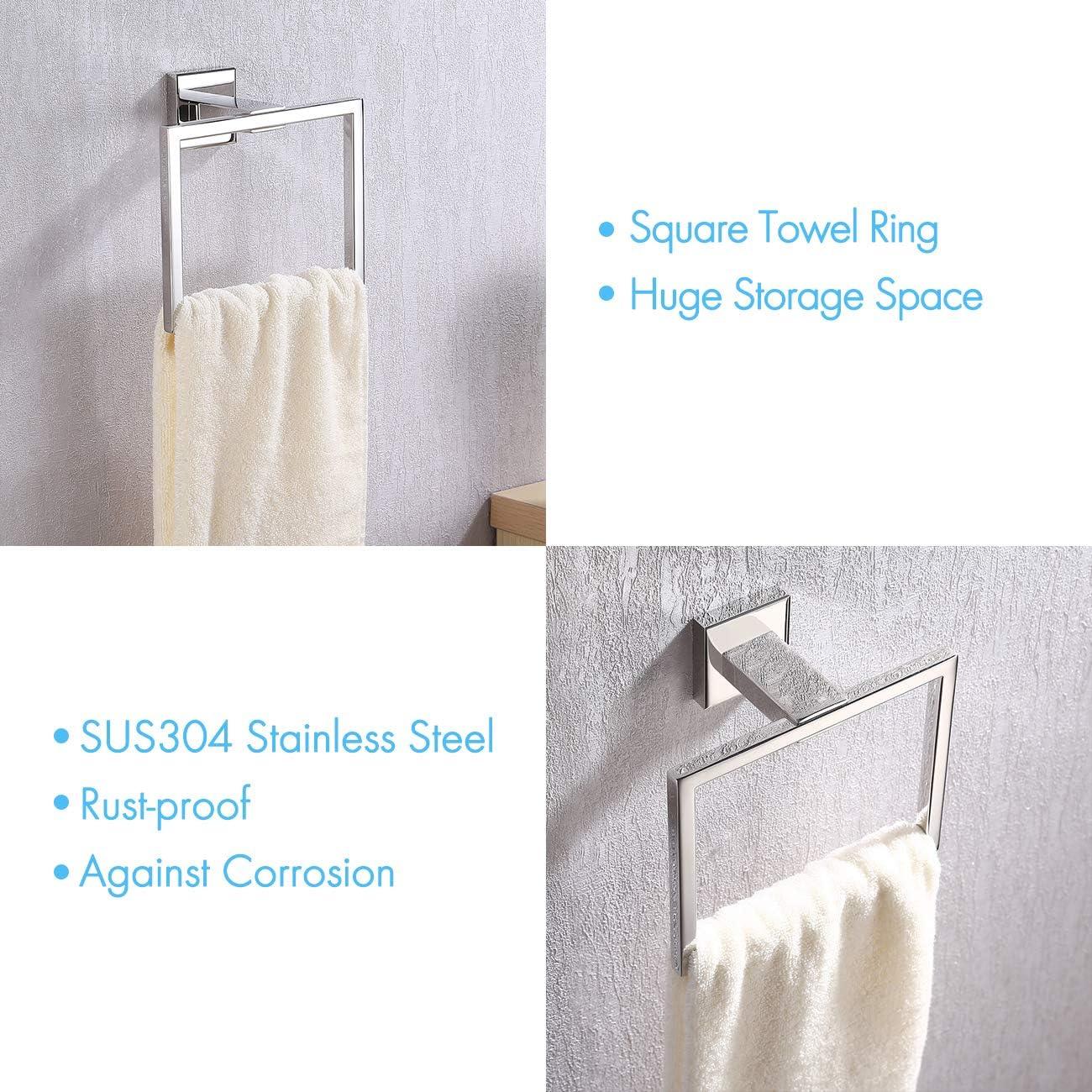 KES Towel Ring: Contemporary Square Style, Stainless Steel Wall Mount - Massive Discounts