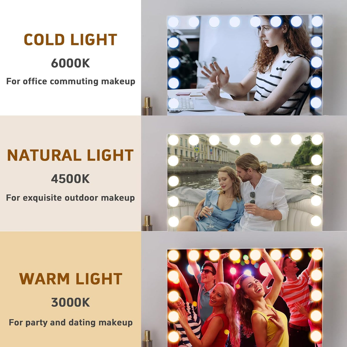 Hollywood Vanity Mirror 80x58cm 18 LED Lights Makeup Dressing FENCHILIN Mirror