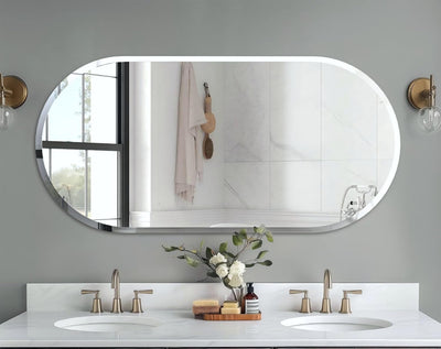 Oblong Wall Mirror 60x120cm Frameless Beveled Edge Silver Mirror