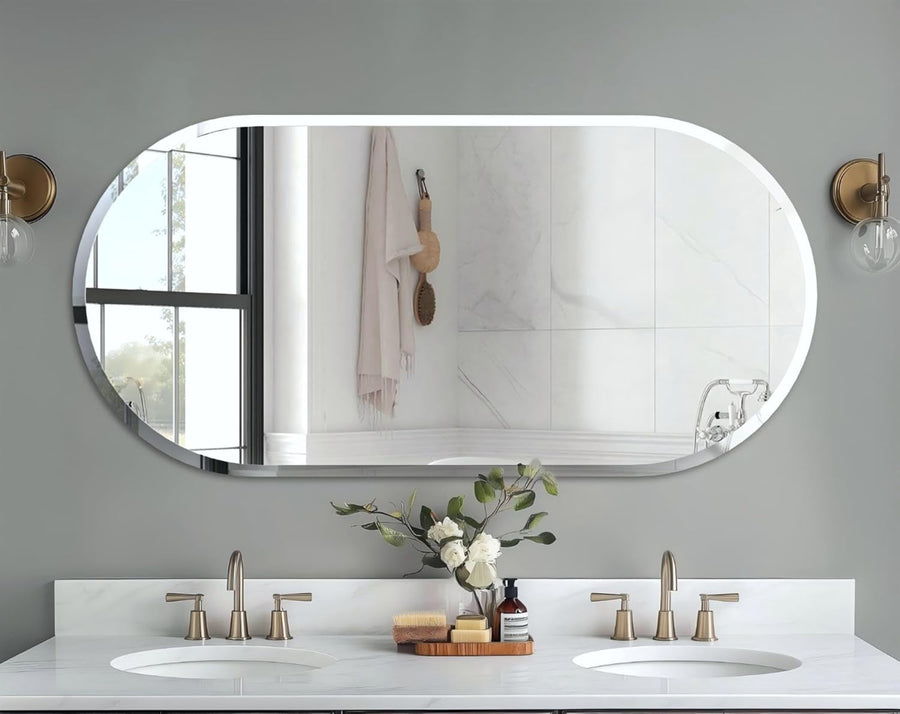 Oblong Wall Mirror 60x120cm Frameless Beveled Edge Silver Mirror