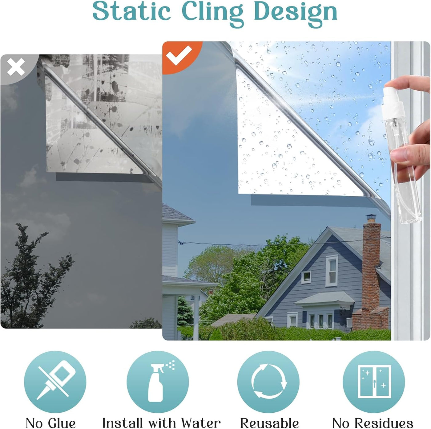 Heat Reflective Window Film Privacy 90x400cm Silver UV Sun Control Glass Haton