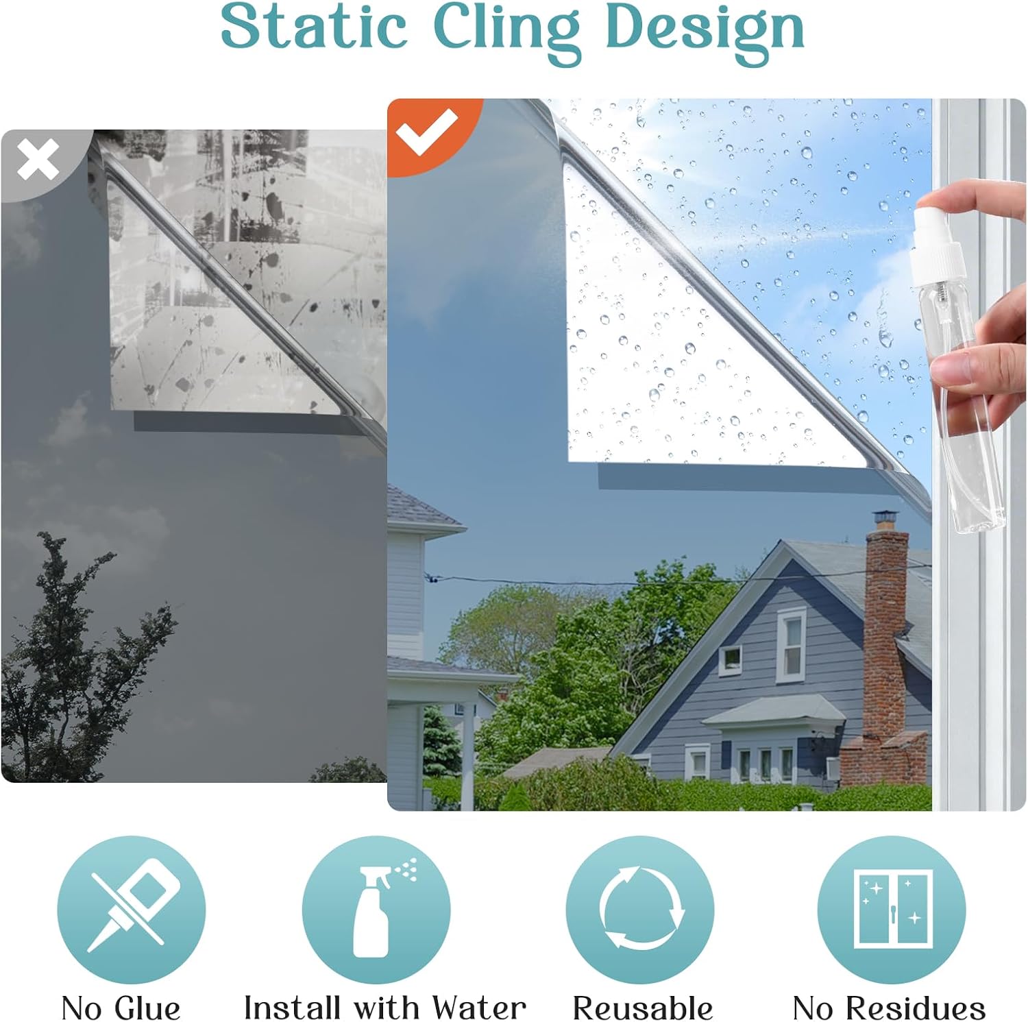 Heat Reflective Window Film Privacy 90x400cm Silver UV Sun Control Glass Haton