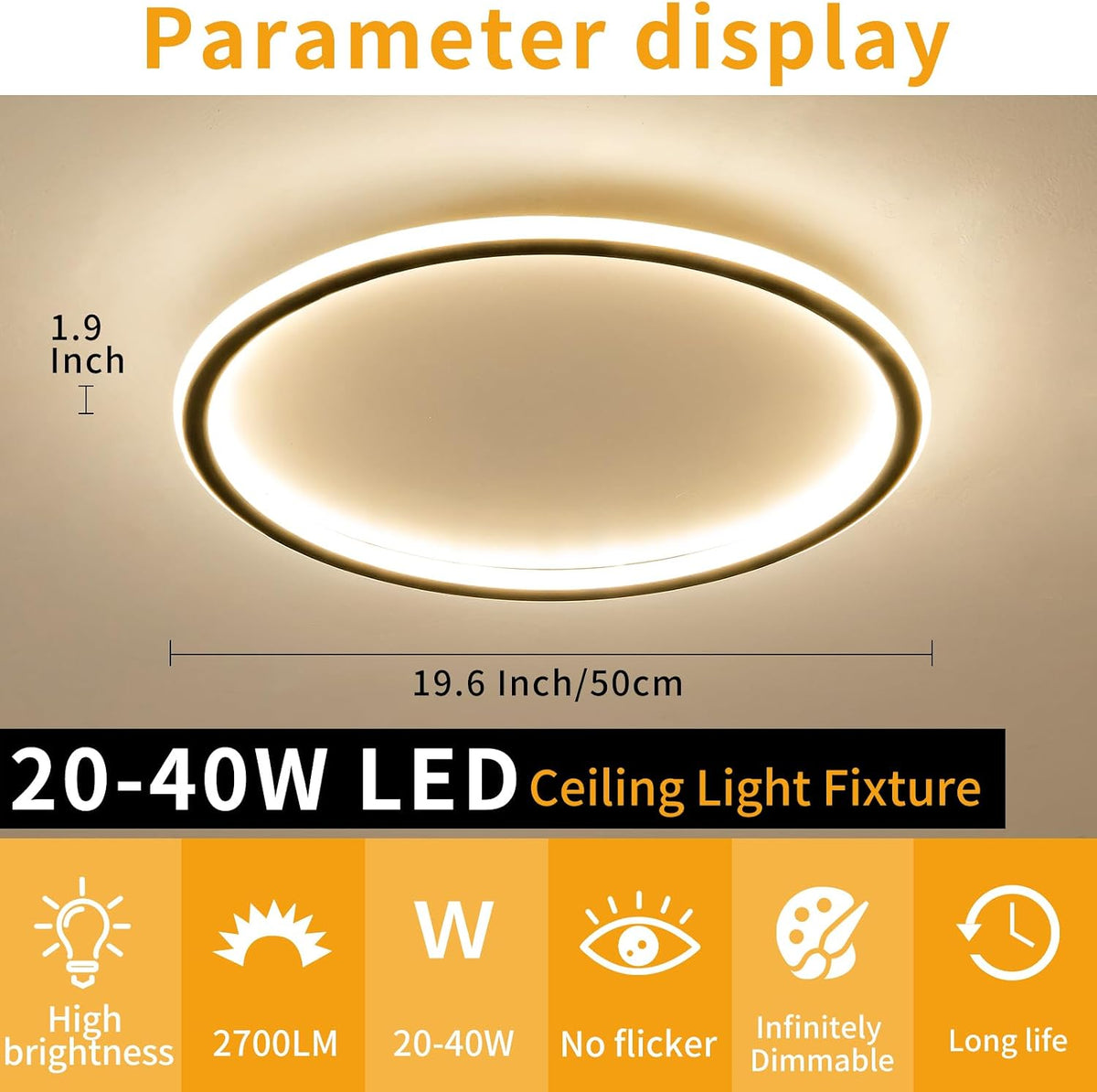 Dimmable Ceiling Light 50cm LED Remote 3 Colour Adjustable Brightness Mikeru