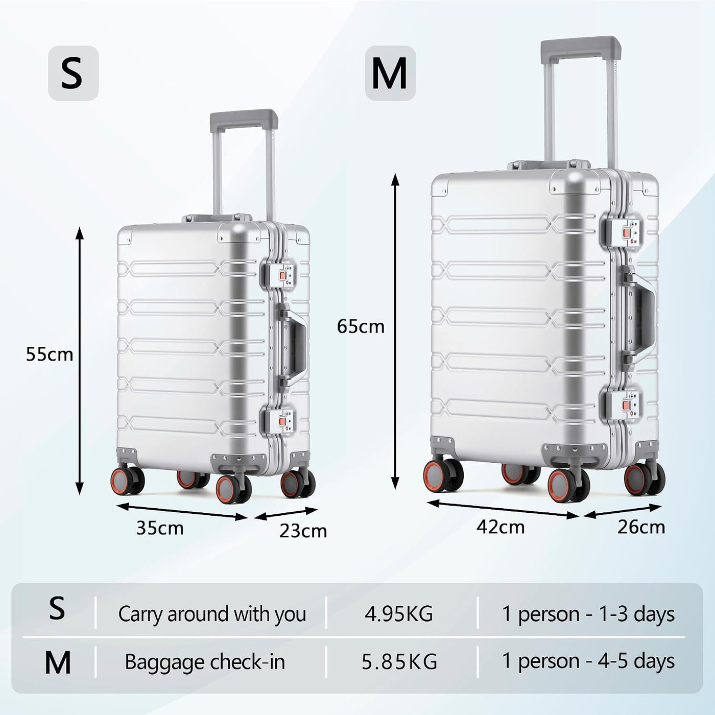 Aluminum Carry On Luggage 20 Inch Hard Shell TSA Lock Silver Simcat Suitcase