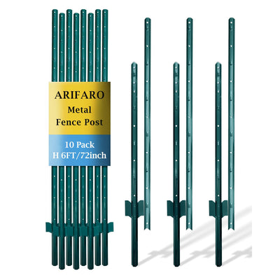 Metal Fence Posts 185cm 6ft U Post 10 Pack Steel Wire Garden Fencing ARIFARO