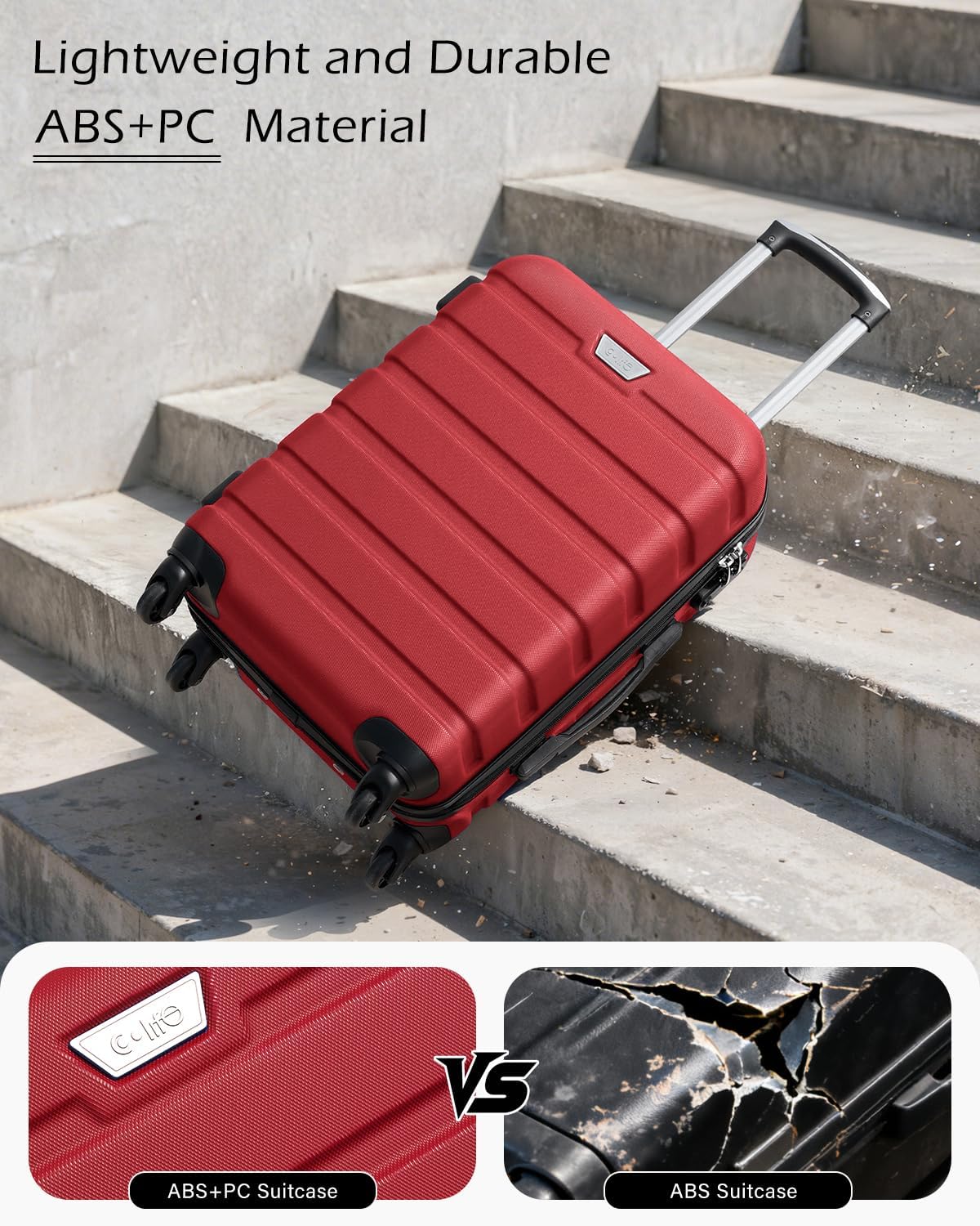 Carry On Suitcase 20 Inch ABS PC Hard Shell Cabin Luggage for EasyJet COOLIFE