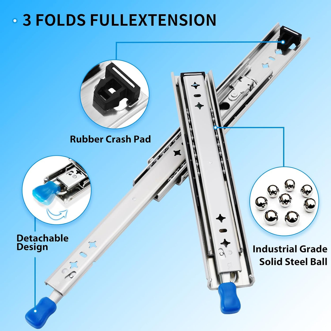 Heavy Duty Drawer Runners 850mm Full Extension Locking Slides 99kg Load 53mm Wide