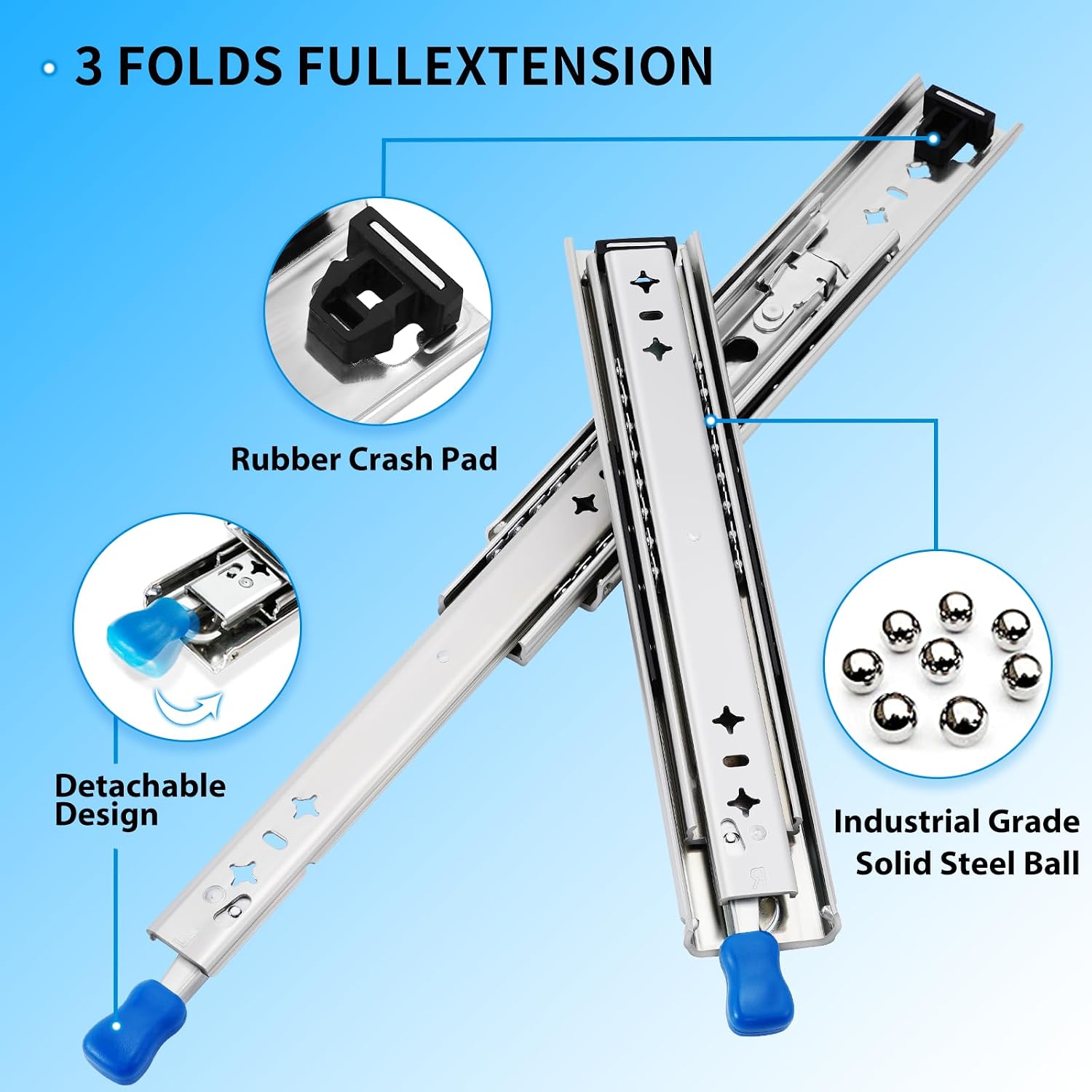 Heavy Duty Drawer Runners 850mm Full Extension Locking Slides 99kg Load 53mm Wide