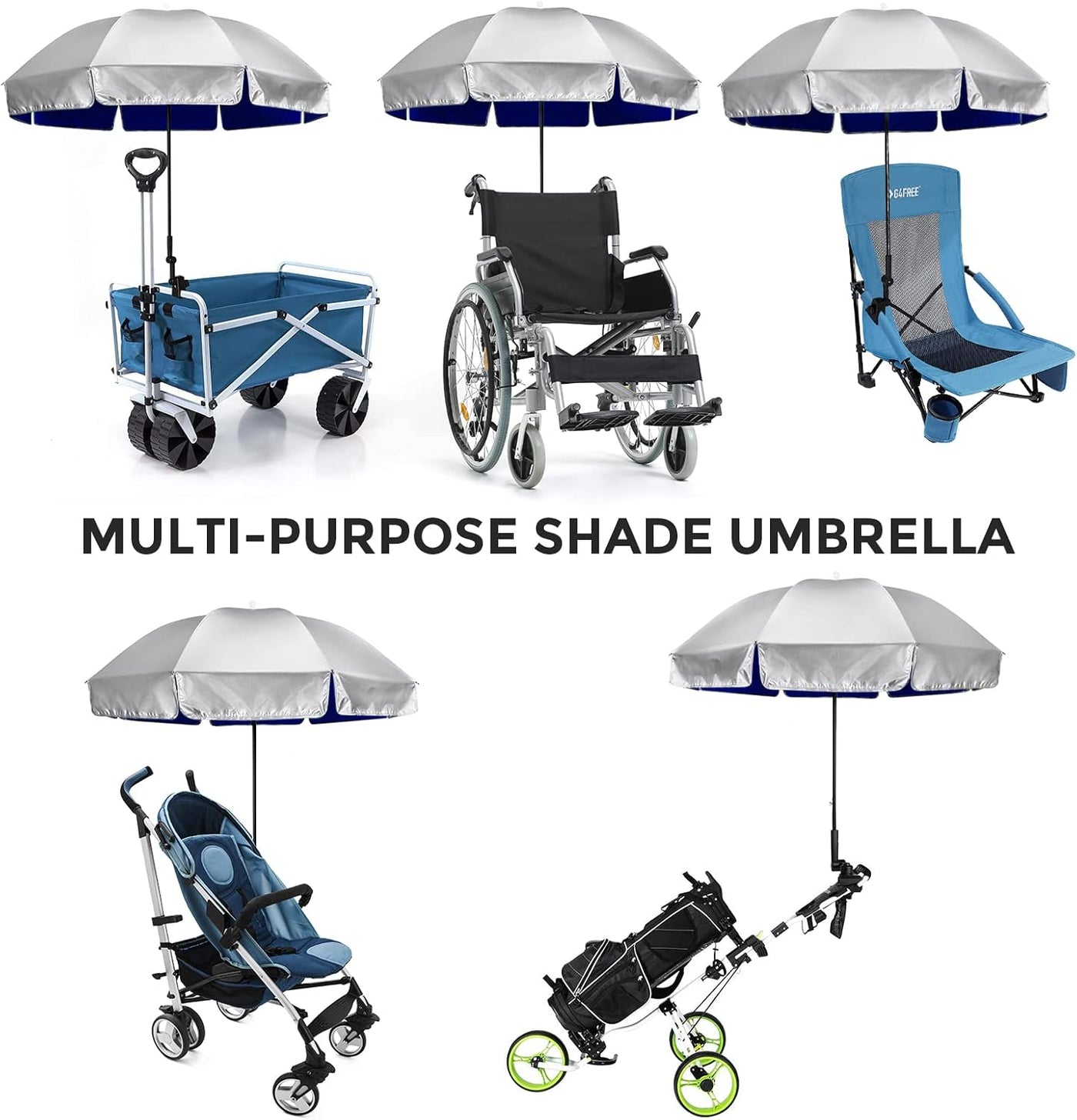 Clamp On Umbrella UPF50+ Adjustable UV Beach Chair Stroller Shade G4Free
