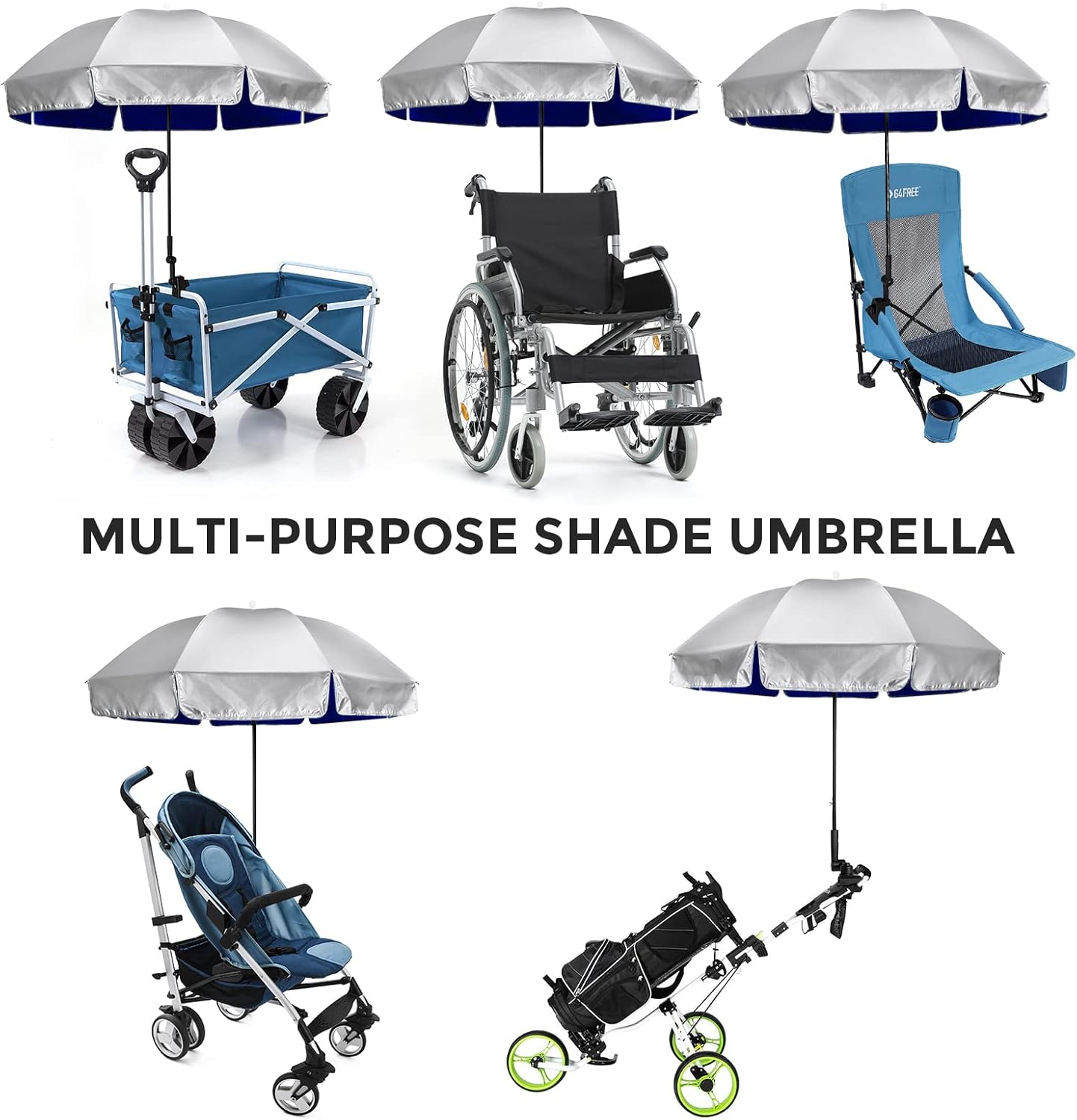 Clamp On Umbrella UPF50+ Adjustable UV Beach Chair Stroller Shade G4Free