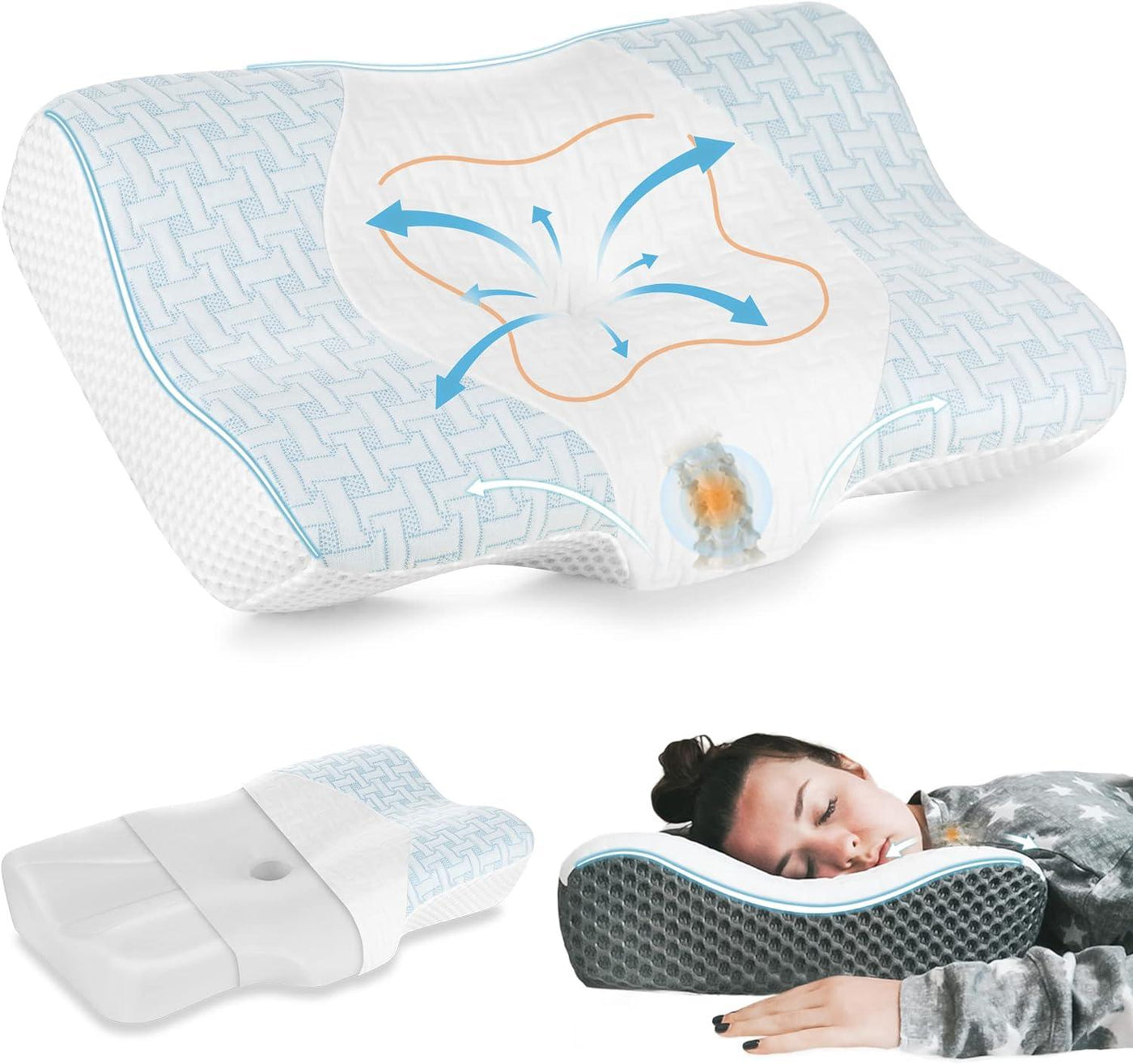 Elviros Cervical Memory Foam Pillow Orthopedic 58x36x13cm Back Sleeper - Massive Discounts