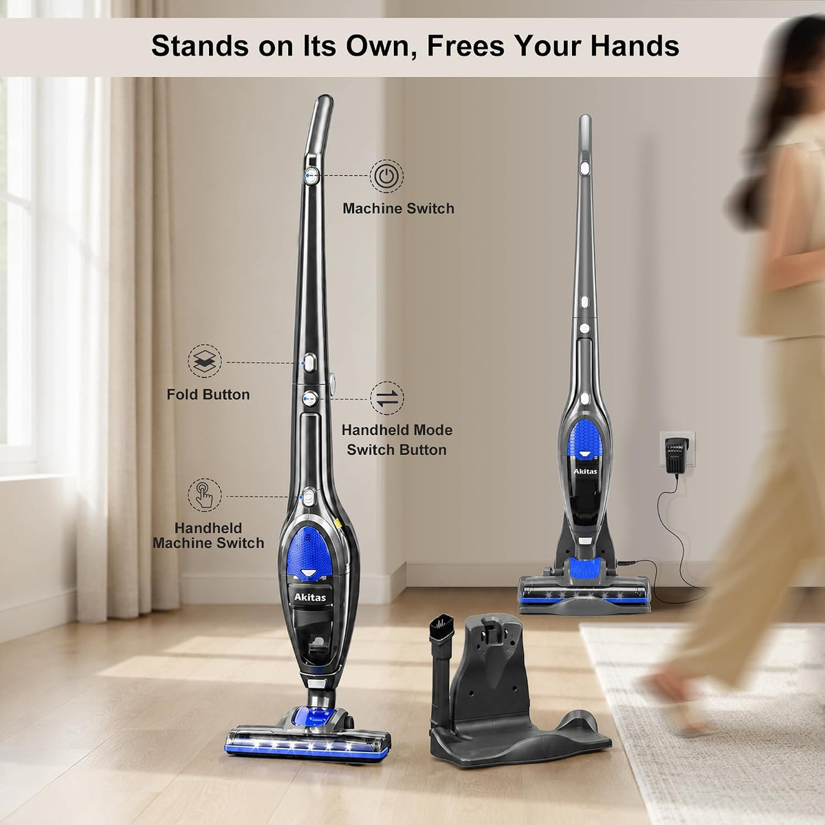Cordless Vacuum Cleaner 2 in 1 Stick Handheld Auto Dock Pet Hair Akitas U10