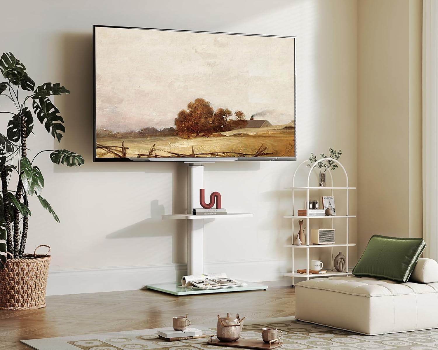 TV Floor Stand 32-60 Inch White Height Adjustable Shelf Universal FITUEYES Mount