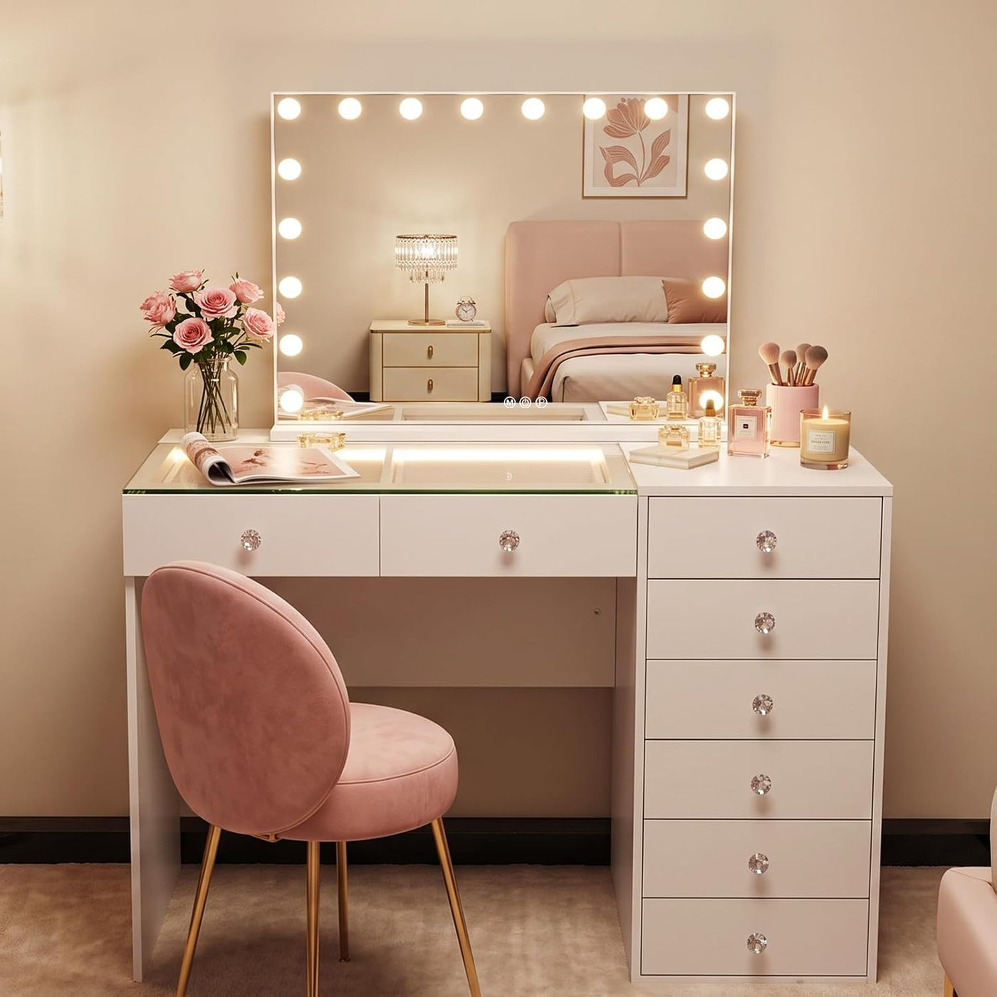 Hollywood Vanity Mirror 80x58cm 18 LED Lights Bluetooth Makeup FENCHILIN
