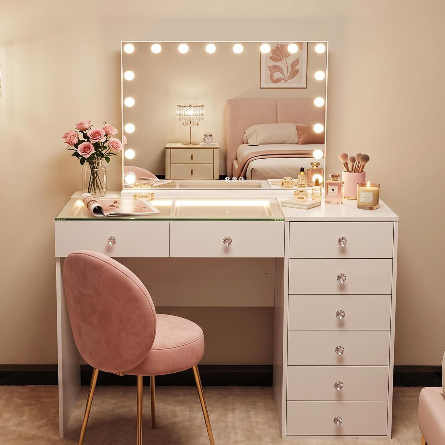 Hollywood Vanity Mirror 80x58cm 18 LED Lights Bluetooth Makeup FENCHILIN