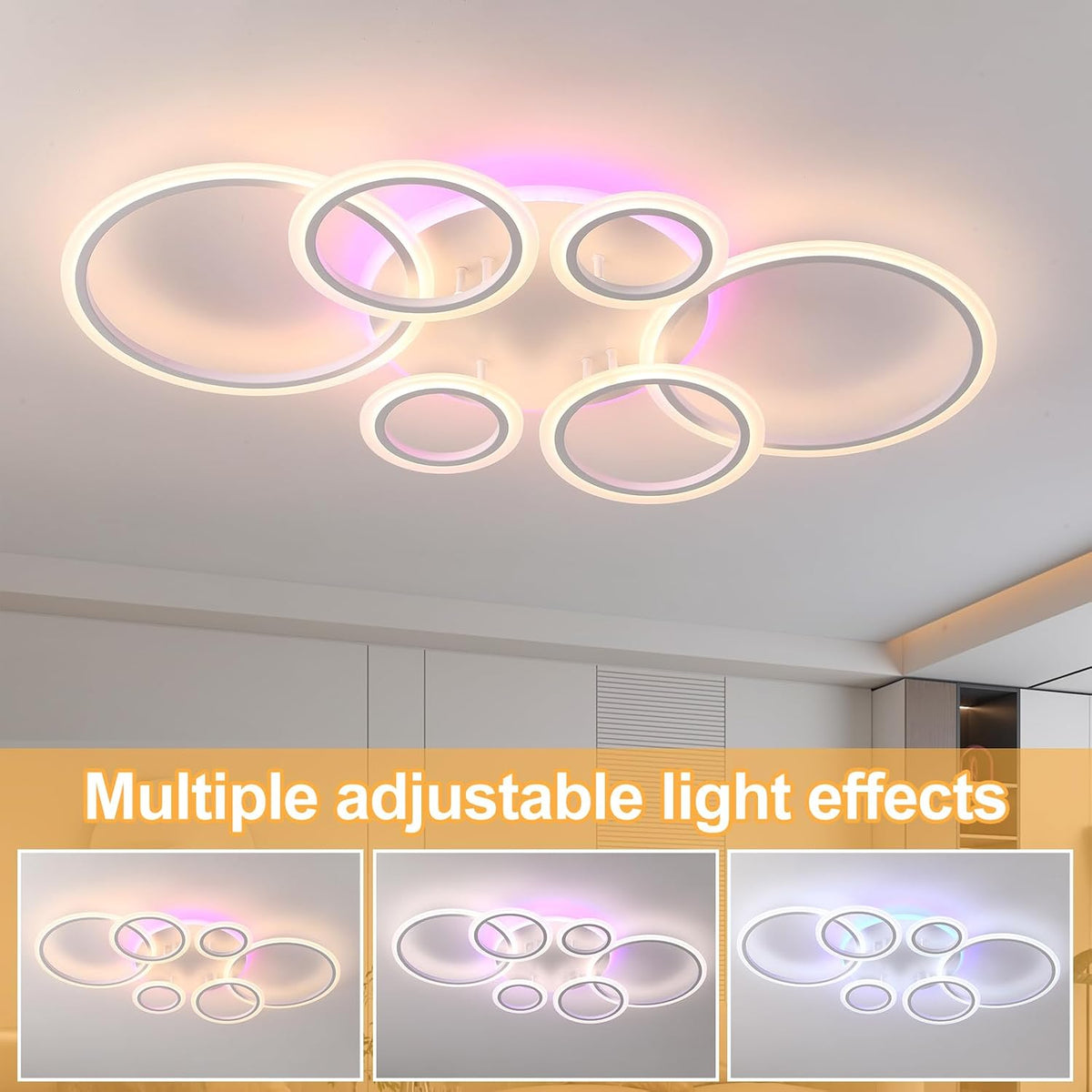 LED Ceiling Light 70W Dimmable Remote 6 Ring Flush Mount Modern Ceiling Lamp Home