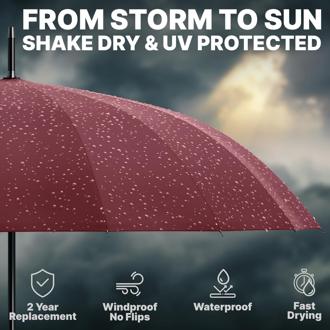 Windproof Umbrella 54 Inch Automatic Open Wooden Handle Royal Walk