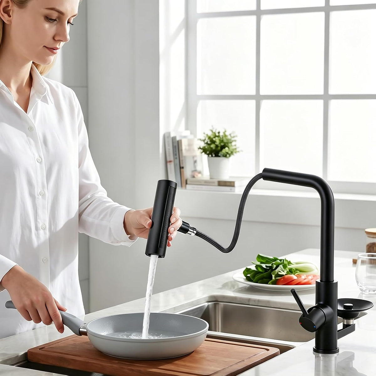 Kitchen Mixer Tap Pull Out Spray 1 Hole Stainless Steel Glass Washer KAIYING