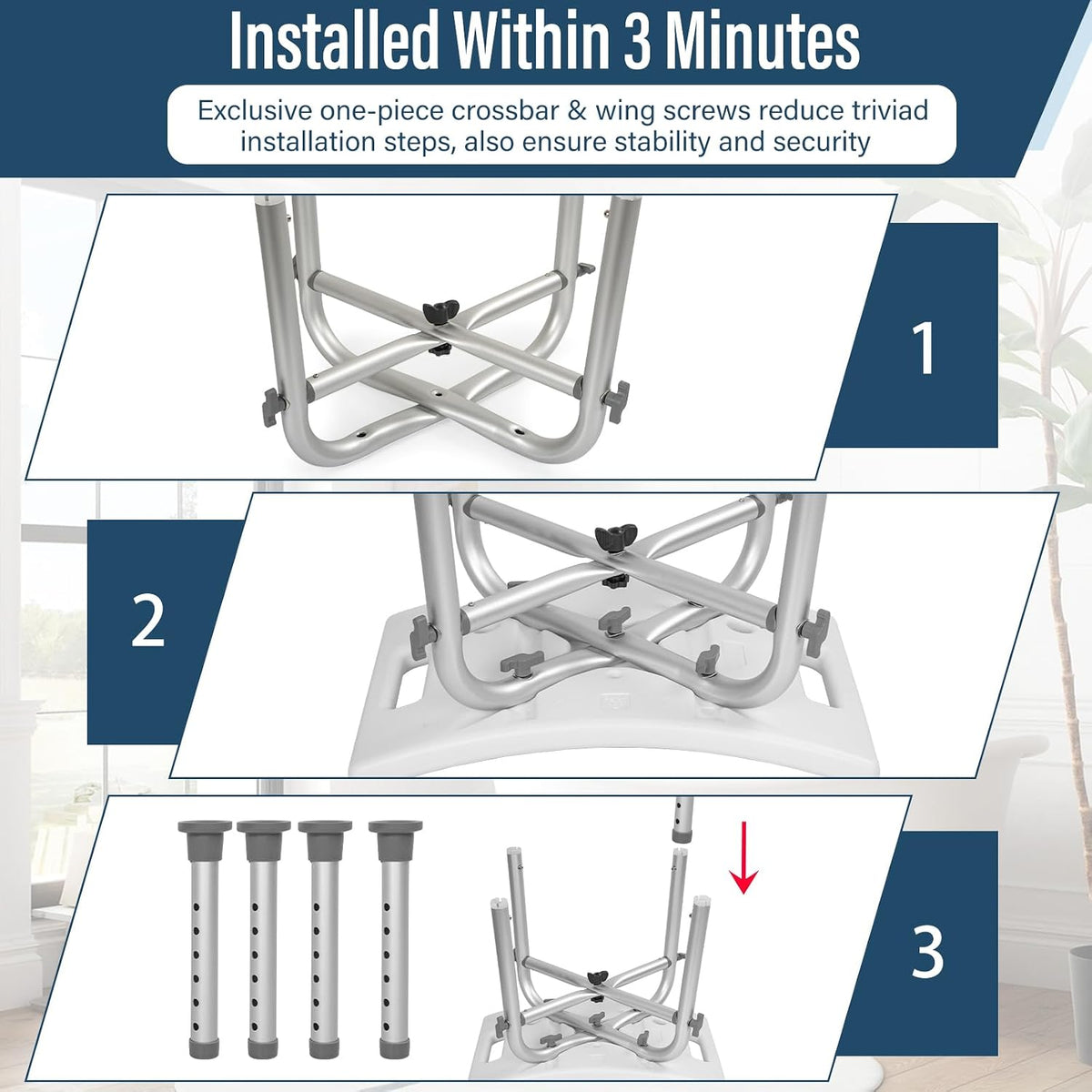 Shower Chair Adjustable Height Bath Stool Suction Grab Rail Bathroom Safety Seat