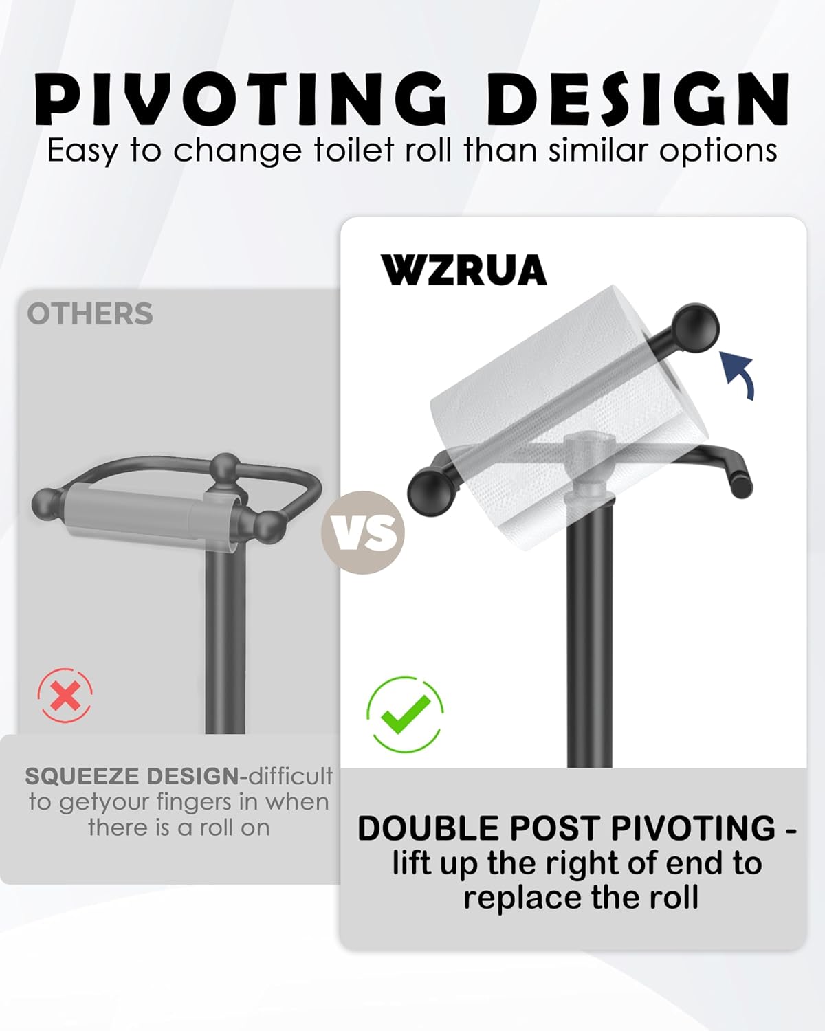 Freestanding Toilet Roll Holder SUS304 Stainless Steel Matte Black Bathroom Stand