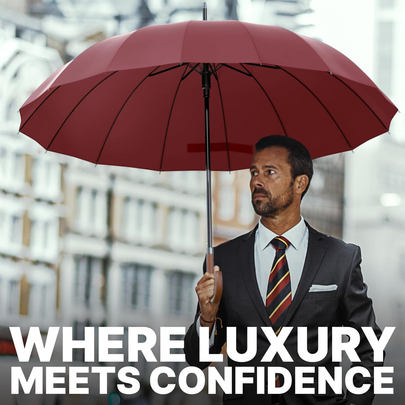 Windproof Umbrella 54 Inch Automatic Open Wooden Handle Royal Walk