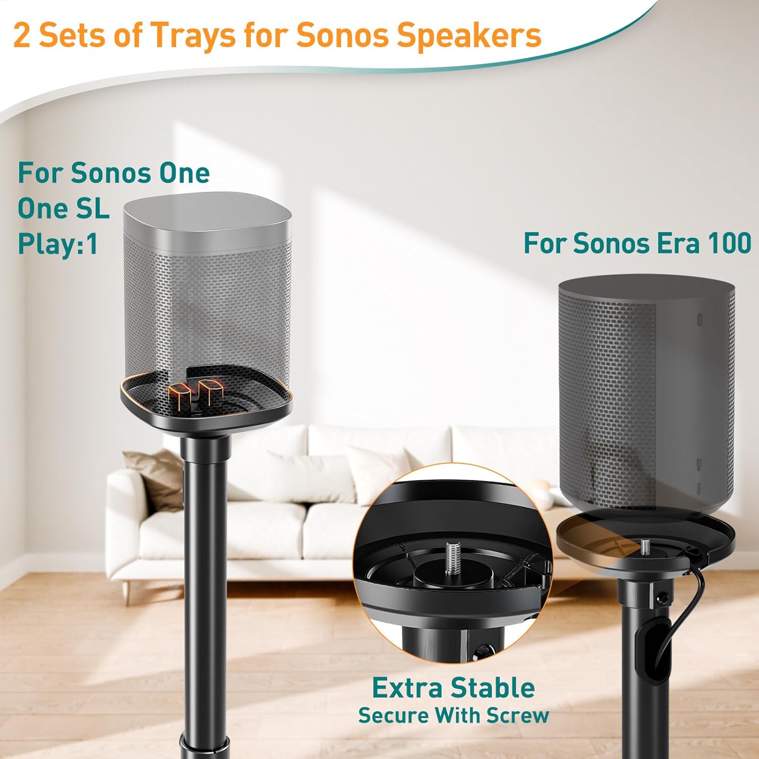 Speaker Stands Pair Adjustable for Sonos ERA100, One, One SL Play:1 ELIVED
