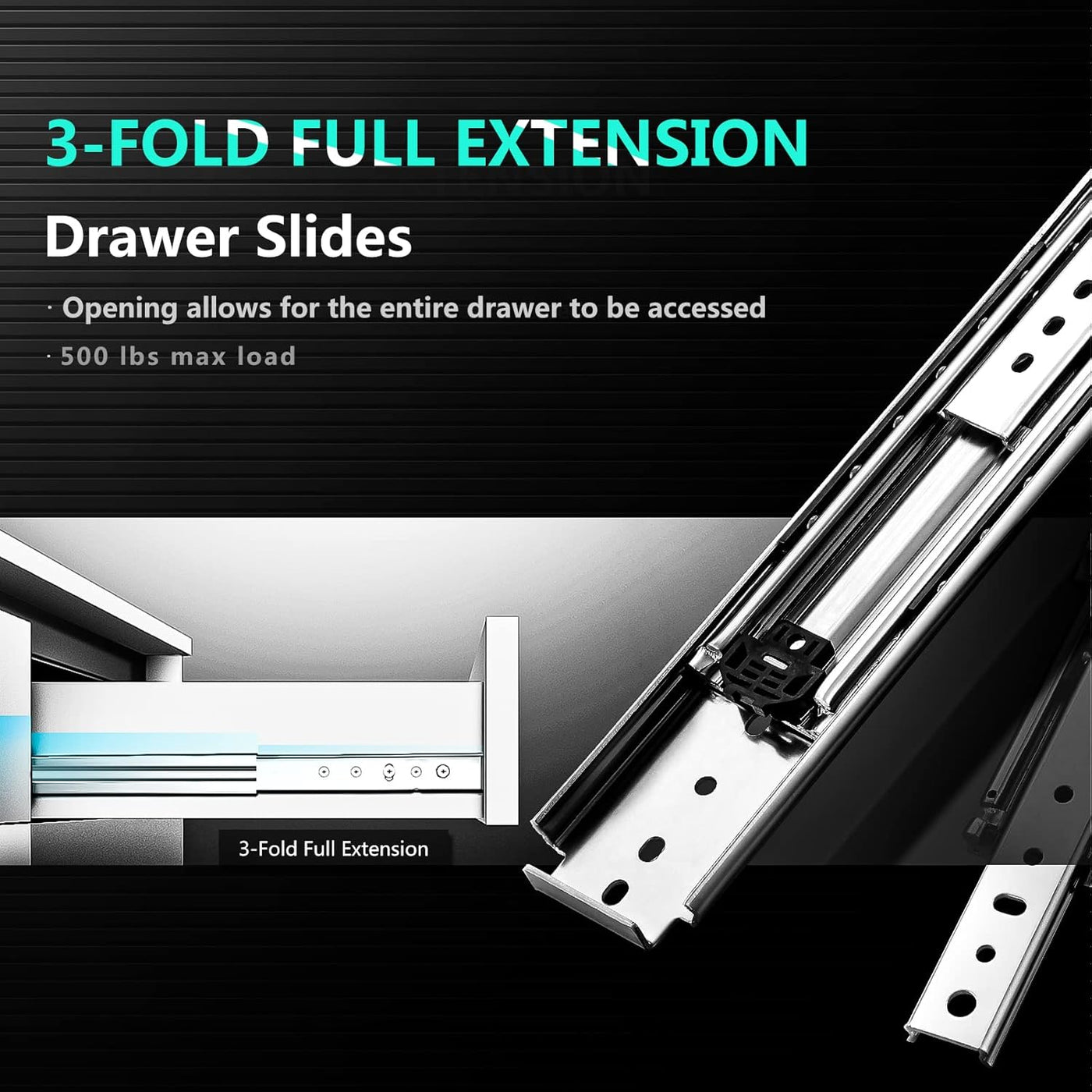 SHUHANG Heavy Duty Drawer Runners, 220kg Capacity, Full Extension, 1 Pair