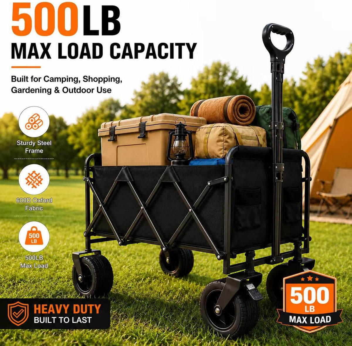 Heavy Duty Folding Wagon Cart 500lbs All Terrain Wheels Garden Trolley Utility