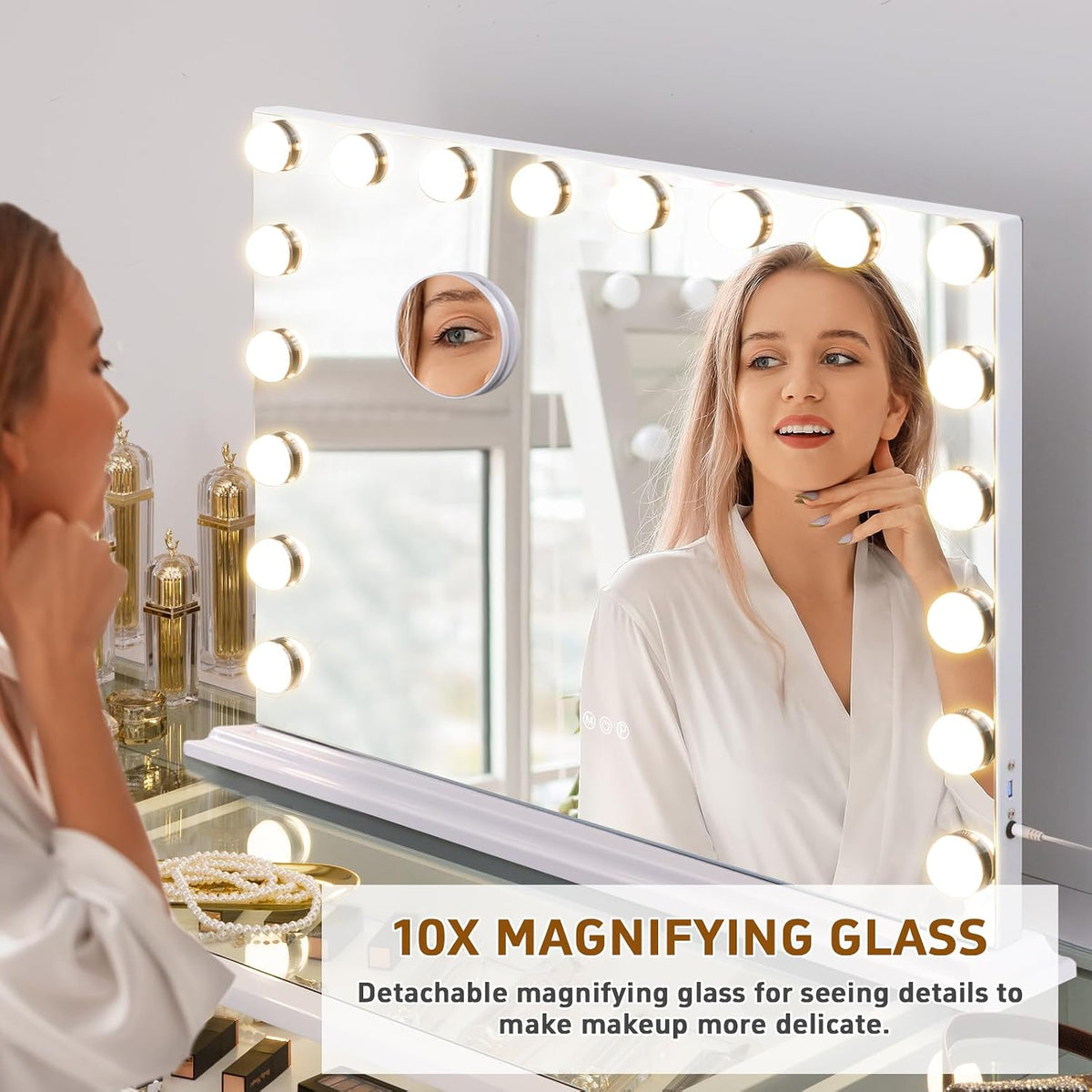 Hollywood Vanity Mirror 80x58cm 18 LED Lights Makeup Dressing FENCHILIN Mirror