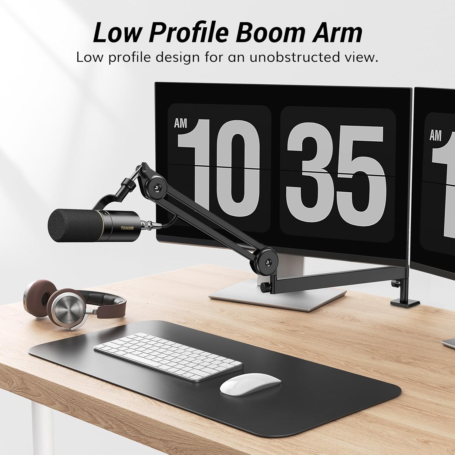 Microphone Boom Arm Low Profile Adjustable Desk Mount TONOR Black Mic Stand