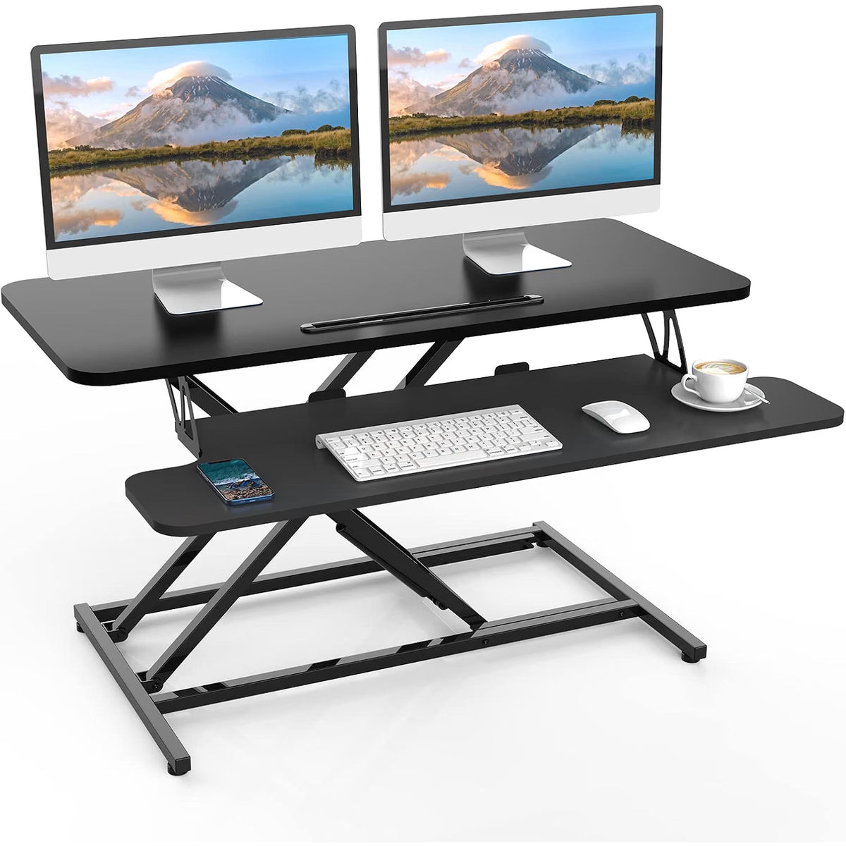 Standing Desk Converter 36 Inch 91cm Adjustable Sit Stand Workstation Black Desk