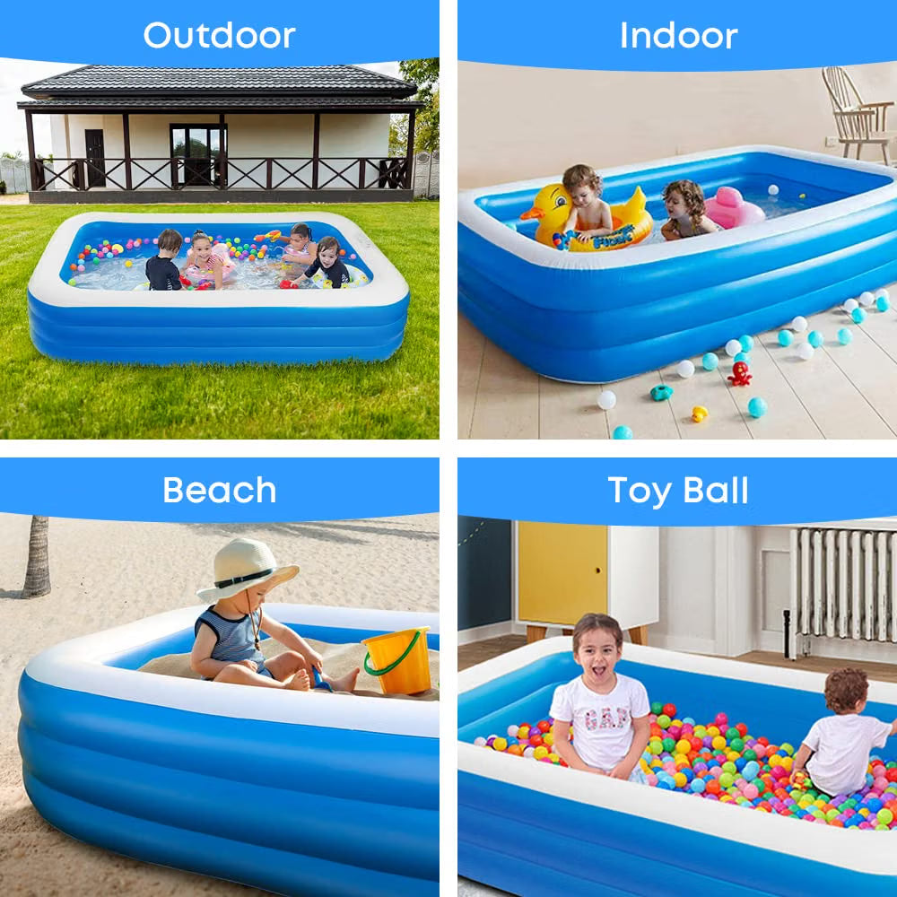 Inflatable Paddling Pool 290x163x50cm 3 Ring Family Swimming Pool GALAXYER Garden