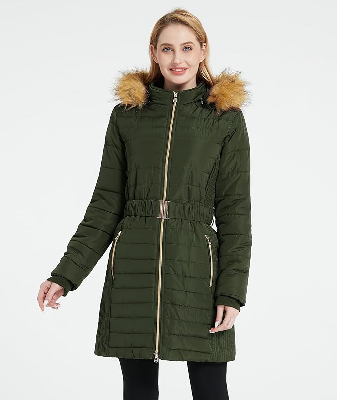 Wantdo Women's Long Winter Puffer Coat Waterproof Jackets Army Green