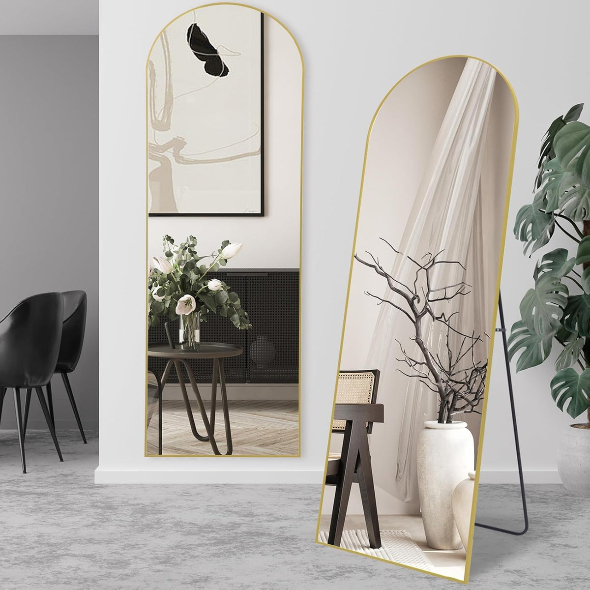 Full Length Mirror 147x44cm Arched Black Frame Freestanding Floor Wall Mirror