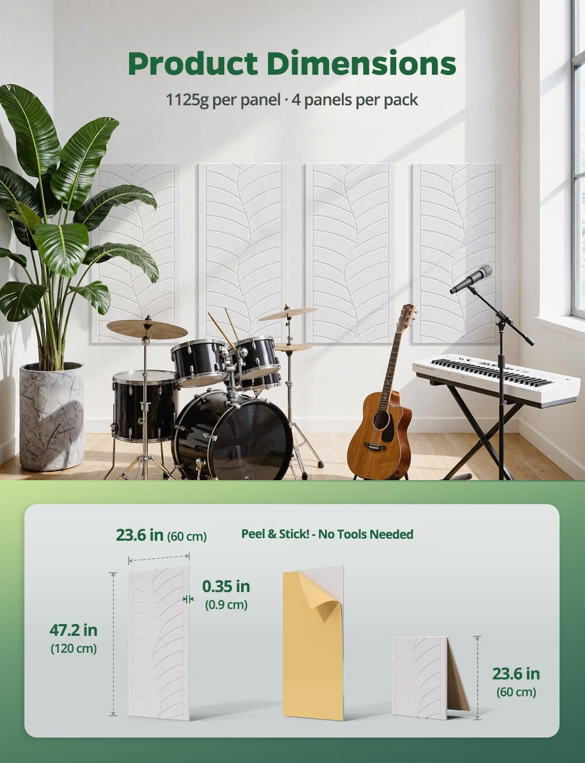 Acoustic Wall Panels 120x60cm 4 Pack Self Adhesive Sound Absorbing Leaf White