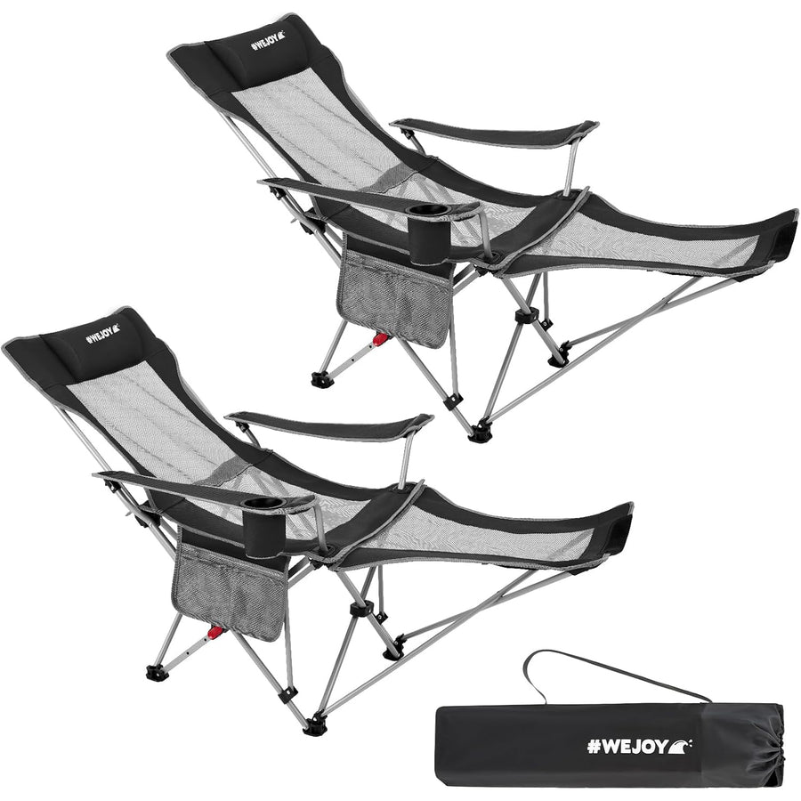 WEJOY Set of 2 Folding Camping Chairs with Footrest, Portable Recliners, Black - Massive Discounts