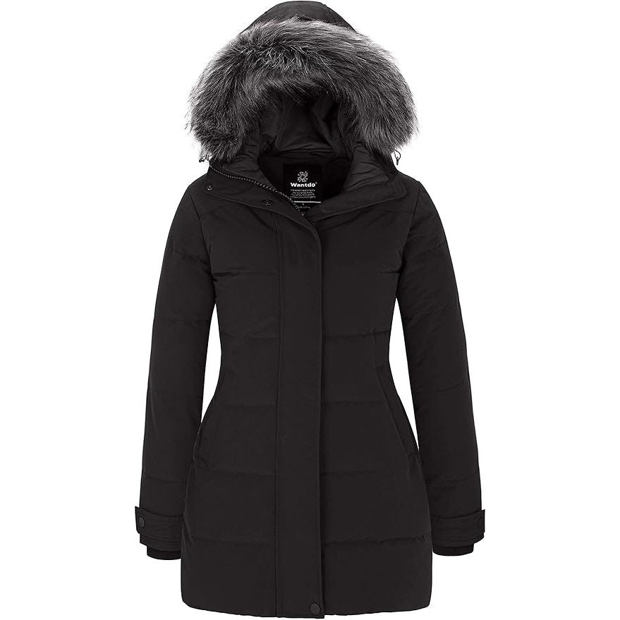 Womens Winter Puffer Parka Coat Faux Fur Hood Black Size M Wantdo