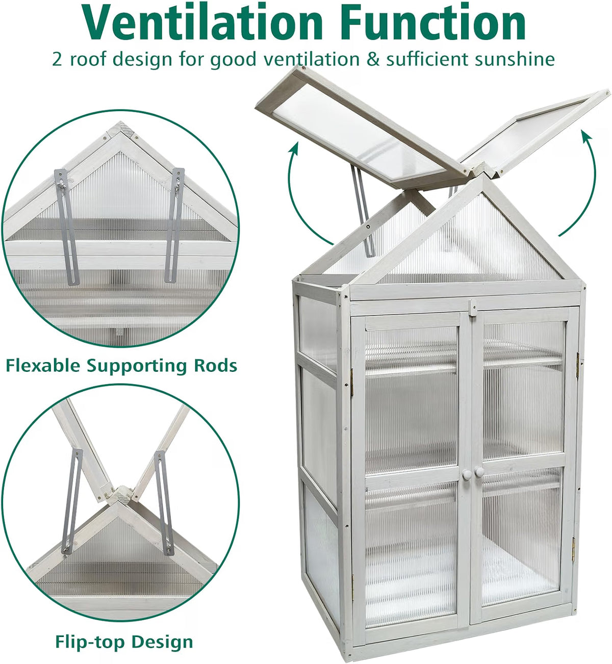 Wooden Greenhouse Cabinet 3 Tier Plant Stand Polycarbonate Panels Discoball Garden