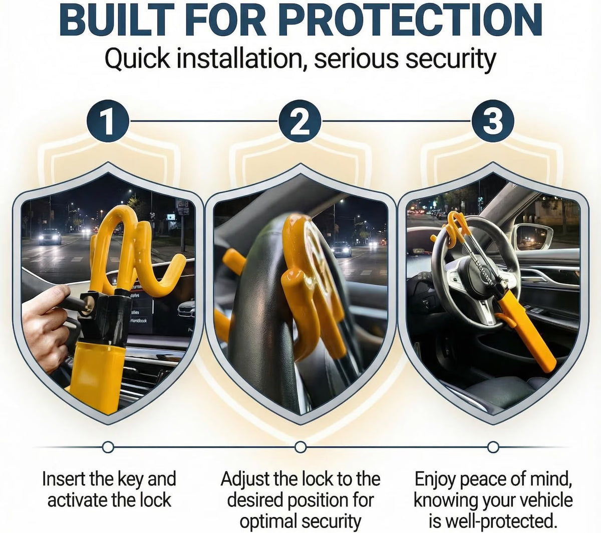 Steering Wheel Lock Twin Bar Anti Theft Universal Adjustable Yellow 3 Keys Car