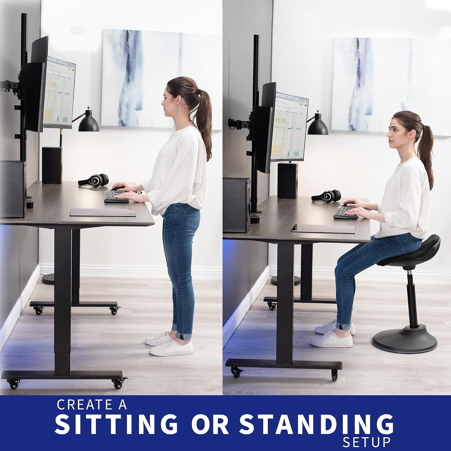 Dual Monitor Stand 27 Inch Extra Tall 39 Inch Pole Adjustable VIVO