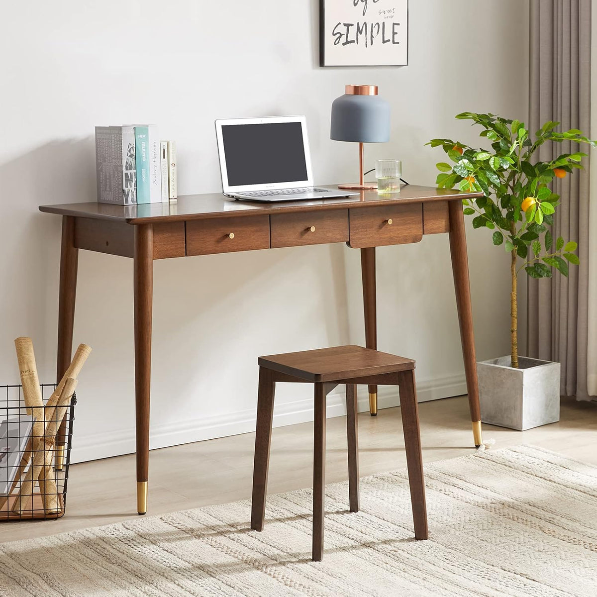 Wooden Stool Square Solid Wood Dressing Table Makeup Seat Brown Aibiju YDEU-1500