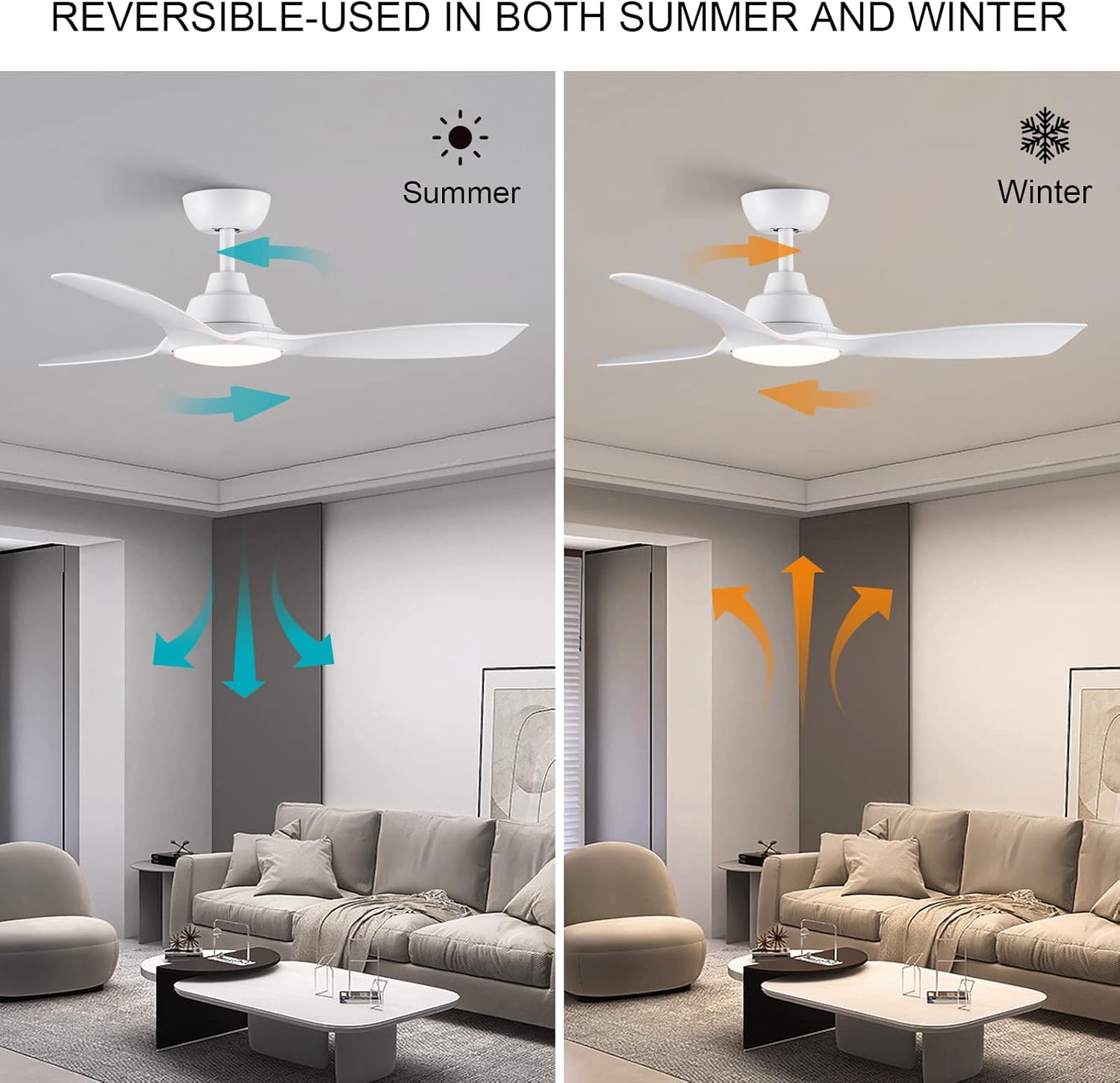 Ceiling Fan With Lights 42 Inch Remote DC Motor White CJOY