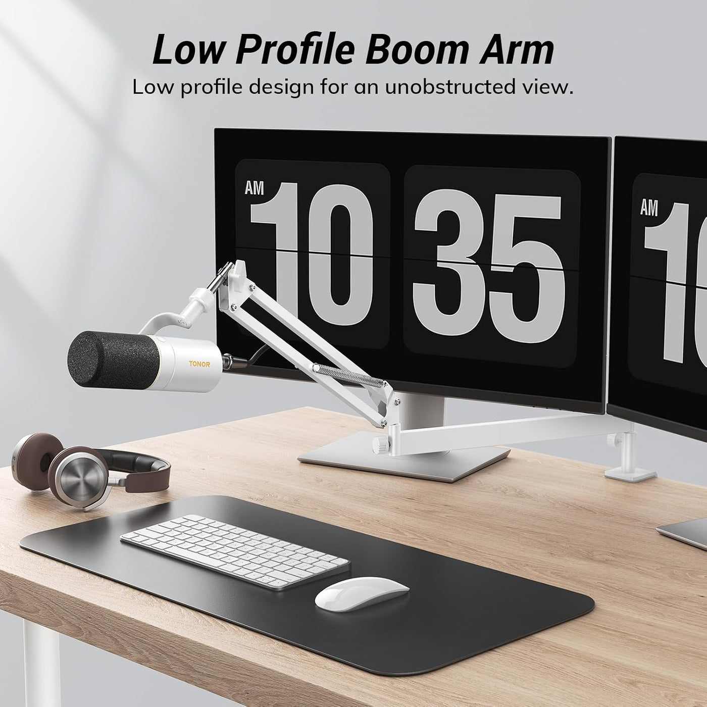 Microphone Boom Arm Low Profile Desk Mount Adjustable White TONOR Mic Stand